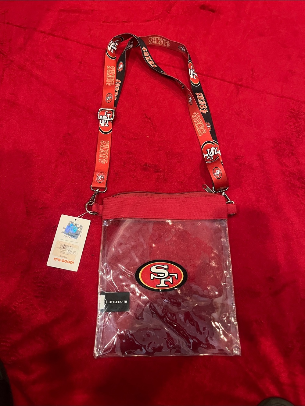 Little Earth Clear Crossbody Bag with Red Trim and SF Logo Strap